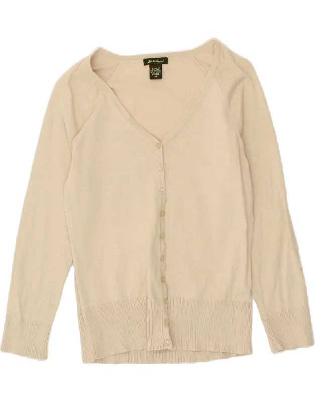 Special Price EDDIE BAUER Womens Cardigan Sweater UK 12 Medium Off White Cotton