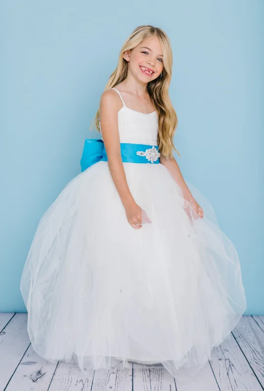 Exclusive Preview Rosebuds 5130 Size 6 Ivory Long Tulle Ballgown Flower Girl Dress Bling Belt Gown