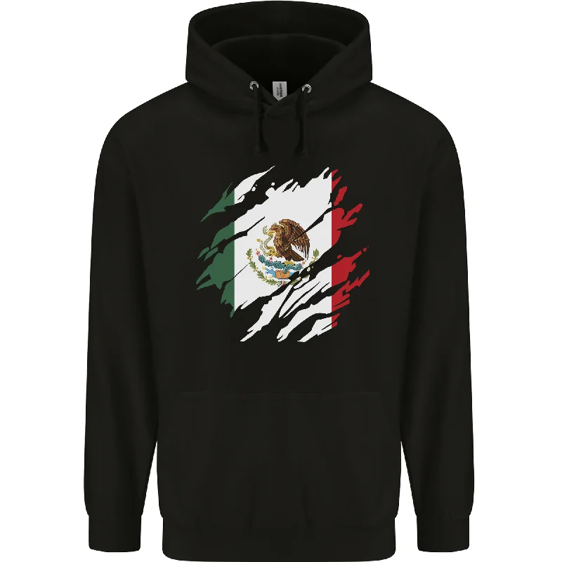 Act Fast Torn Mexico Flag Mexican Day Football Mens 80% Cotton Hoodie