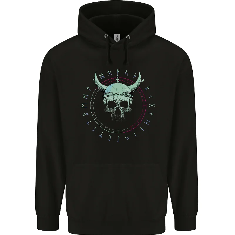 Seasonal Clearance Viking Skull Runic Text Mens 80% Cotton Hoodie