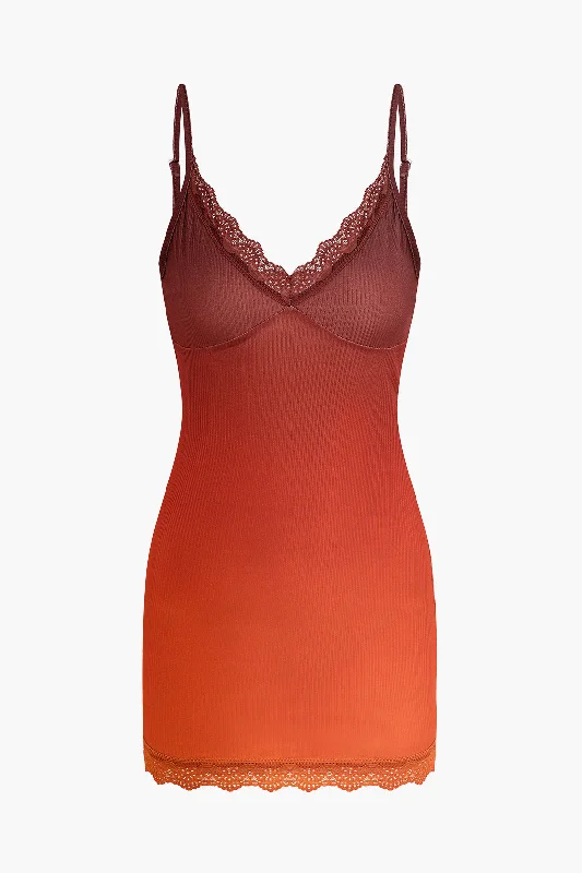 Quick Sale Ombre Lace Trim Mini Dress