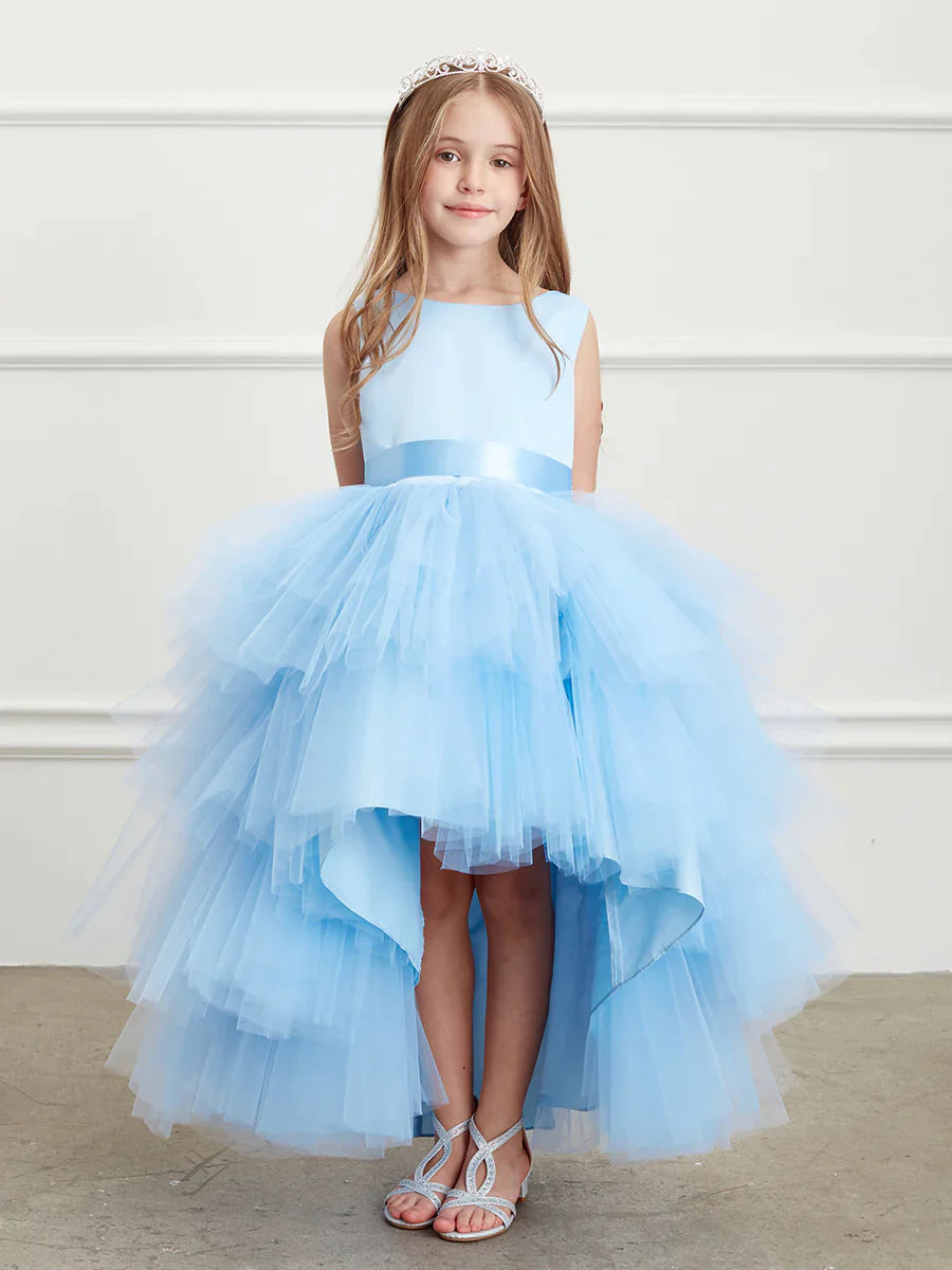 Daily Deals Tip Top 5658 Size 6 Sky Blue Girls Layered Tulle High Low Skirt Formal Dress Satin Formal Gown Flower Girl