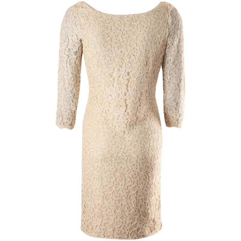 Deal Dash Diane Von Furstenberg Long Sleeve Zarita Lace Dress in Beige Rayon