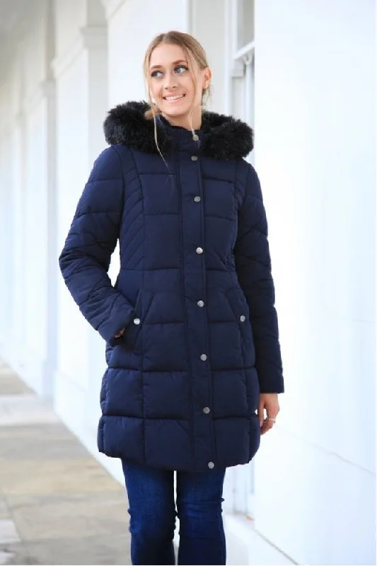 Great Deals Double Second Navy Long Puffer With Fur Collar