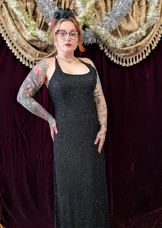 Markdown Madness Vintage 90s Black Beaded Maxi Dress