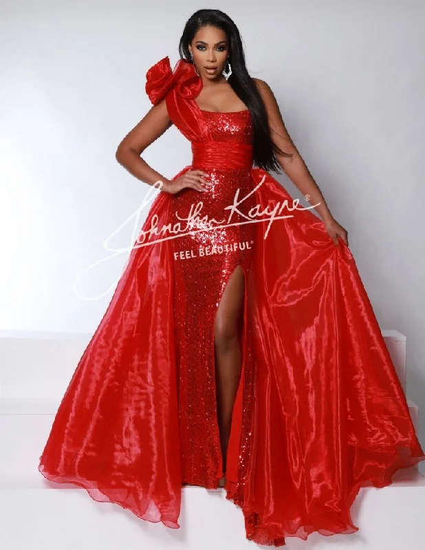 Limited Quantity Johnathan Kayne Overskirt 2 Size 12 Red One Shoulder Ruffle Pageant Overskirt Organza Formal Accessory