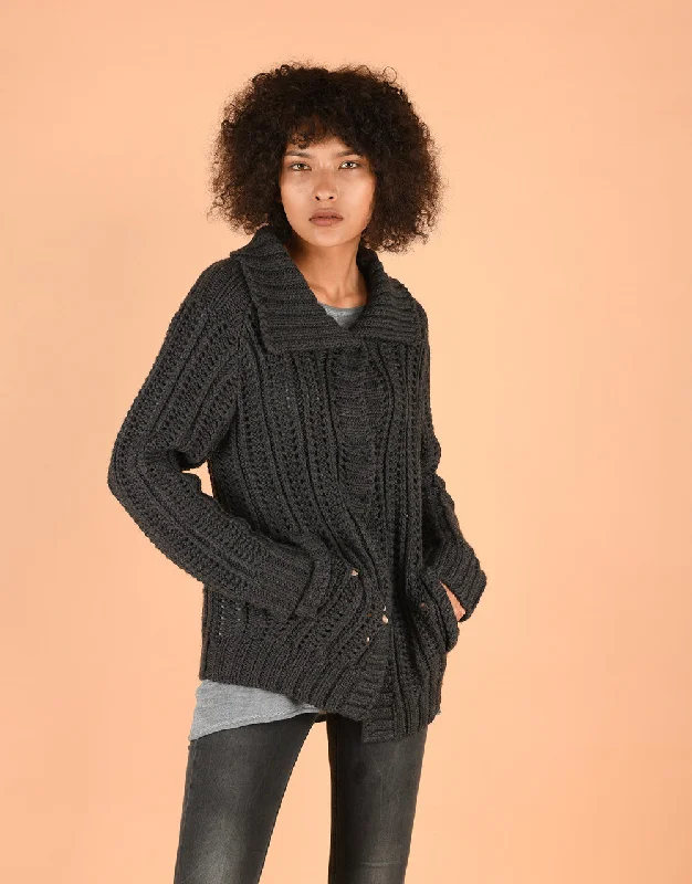 Discount Extravaganza Chunky Knit Coatigan with Collar in Anthra
