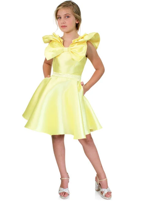 Price Drop Alert Marc Defang 6013K Size 2 Yellow Short A Line Girls Formal Cocktail Pageant Dress Ruffle Bow Pockets