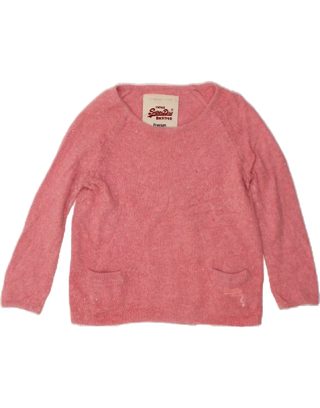 Limited Availability SUPERDRY Womens 3/4 Sleeve Boat Neck Jumper Sweater UK 12 Medium Pink