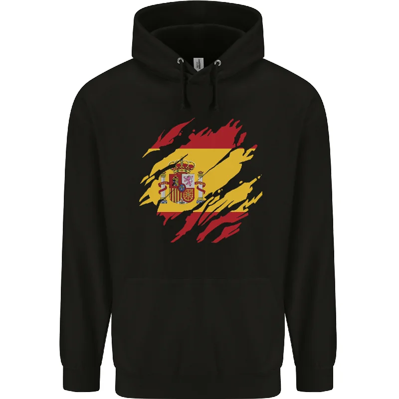 Super Sale Torn Spain Flag Spanish Day Football Mens 80% Cotton Hoodie