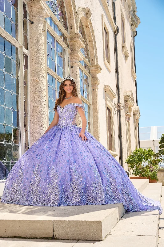 Reduced Prices Amarra 54220 Quinceanera Size 8 Lilac Ball Gown Formal Dress Sheer Crystal Lace Train Fringe off the shoulder
