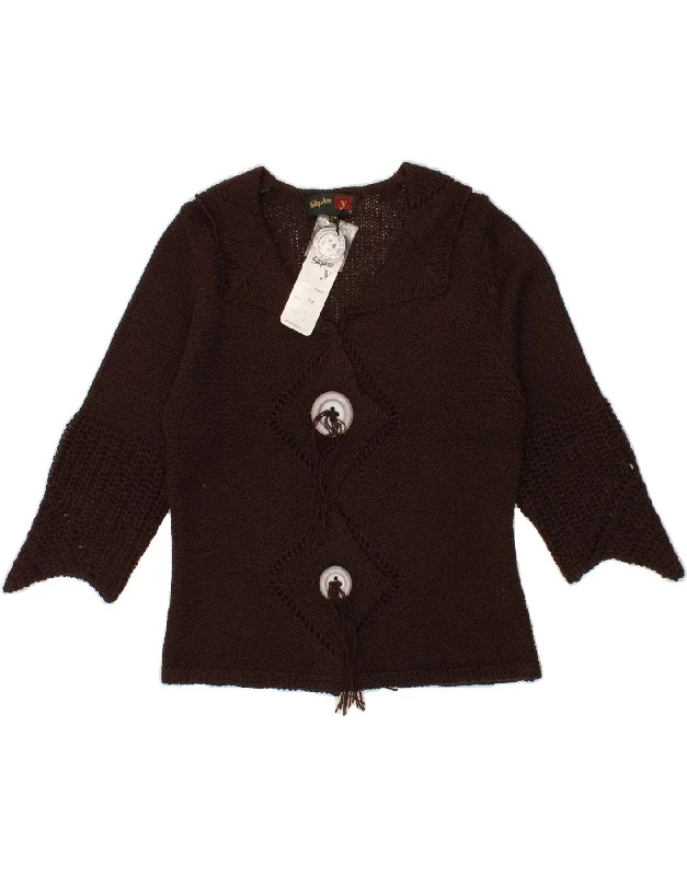 Flash Sale VINTAGE Womens 3/4 Sleeve Cardigan Sweater UK 10 Small Brown Acrylic