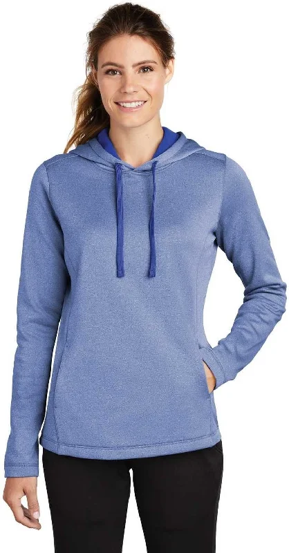Quick Sale Sport-Tek LST264 Ladies PosiCharge Sport-Wick Heather Fleece Hooded Pullover - True Royal Heather