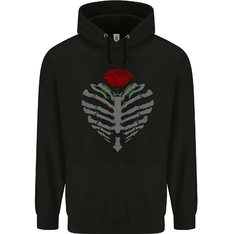Online Exclusive Rib Cage & Rose Gothic Heavy Metal Biker Mens 80% Cotton Hoodie