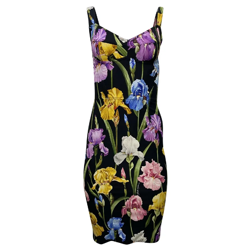 Value Deals Dolce & Gabbana Floral Print Mini Bodycon Dress in Multicolor Viscose