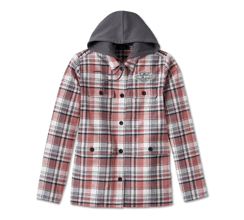 Don't Wait Harley-Davidson® Women's Heritage Classic Shirt Jacket With Hood - YD Plaid - Light Mahogany