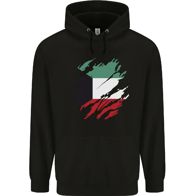 Discount Mania Torn Kuwait Flag Kuwaiti Day Football Mens 80% Cotton Hoodie