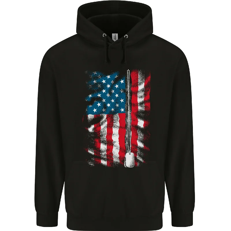 Final Clearance USA Dog Tags American Military Veteran Army Mens 80% Cotton Hoodie