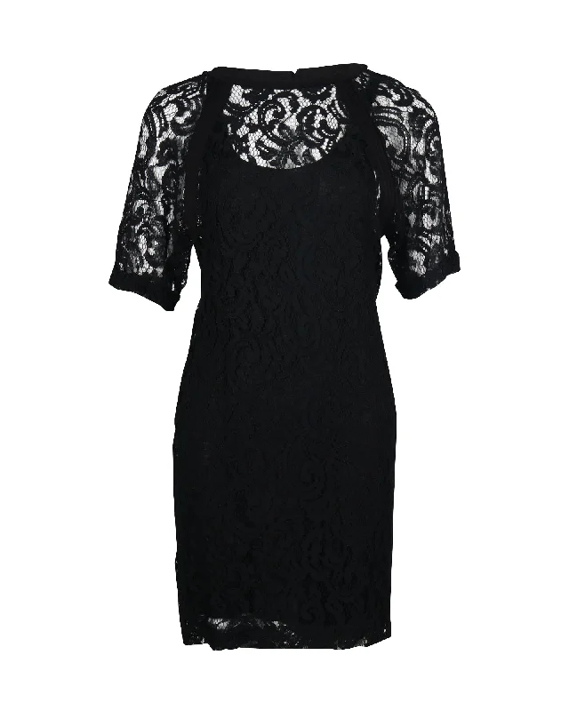 Take Advantage Maje Lace with Slip Dress in Black Viscose