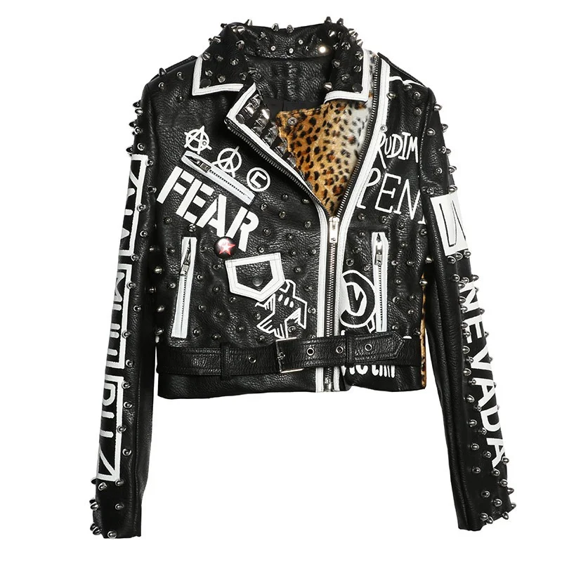 Act Fast Motorcycle Long Sleeve Leather Jacket for Women / Rocker Fashion Outfit