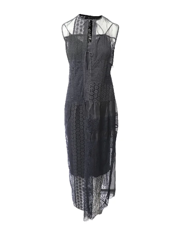 Final Markdown Joseph Patchwork Lace Long Dress in Black Nylon