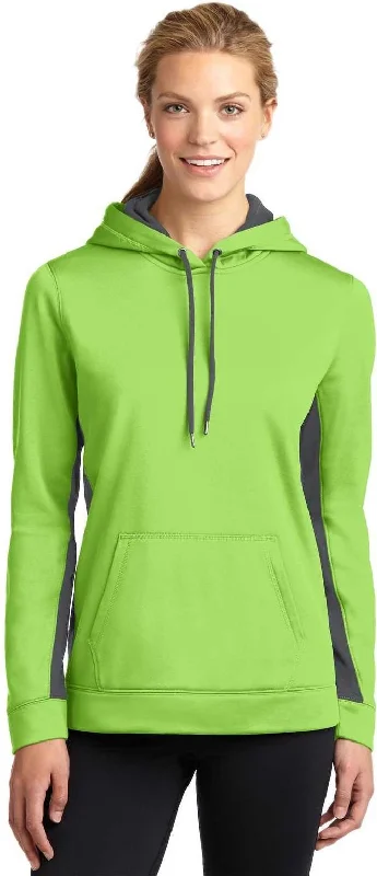 Price Drop Alert Sport-Tek LST235 Ladies Sport-Wick Fleece Colorblock Hooded Pullover - Lime Shock Dark Smoke Gray