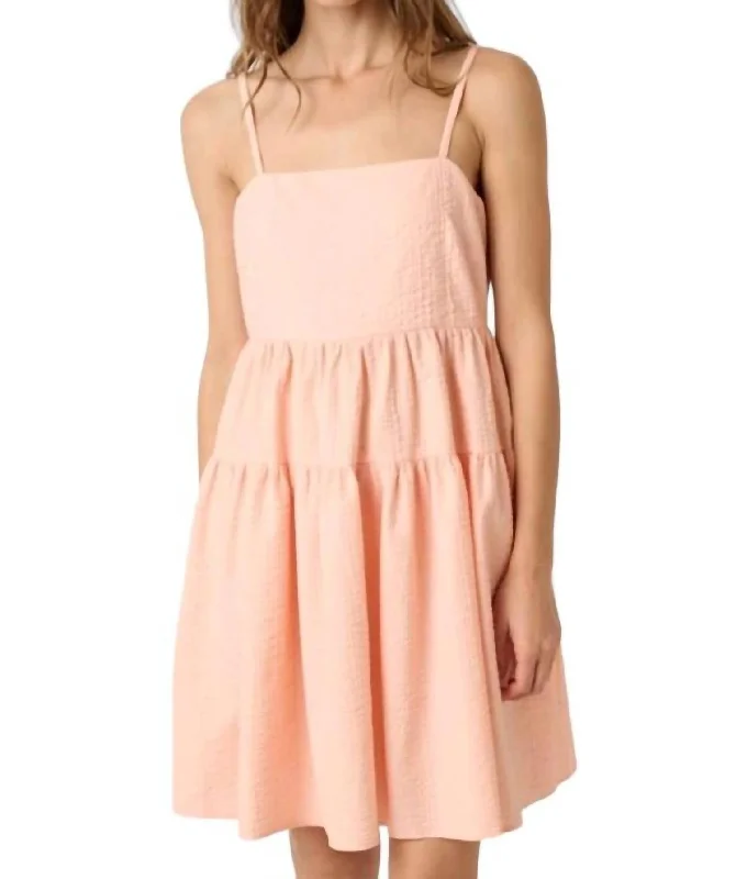 Instant Discount Texture Babydoll Tank Dress In Peach Coral