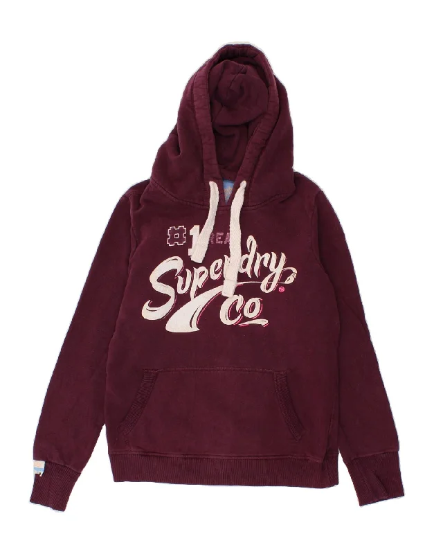 Hot Deal SUPERDRY Womens Graphic Hoodie Jumper UK 14 Medium Maroon Cotton
