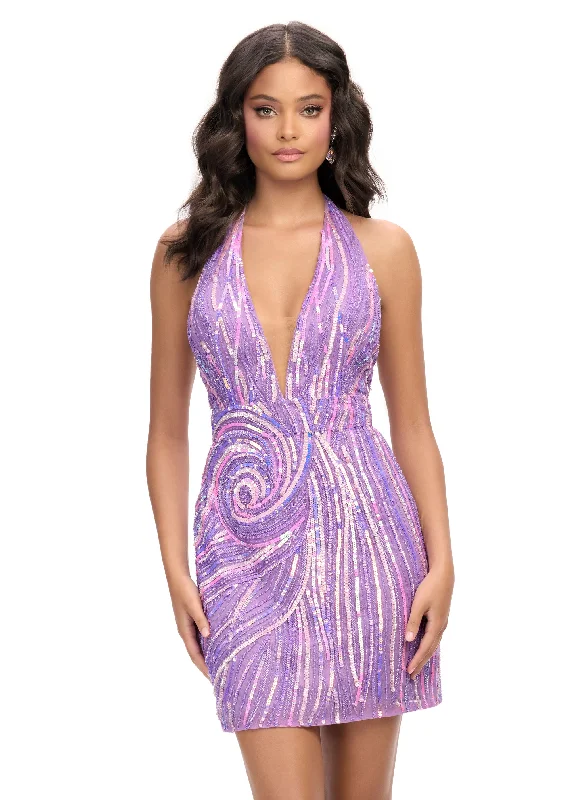 Super Savings Ashley Lauren 4791 size 0 Orchid Halter Formal Cocktail Dress Sequins Homecoming Backless Short Gown