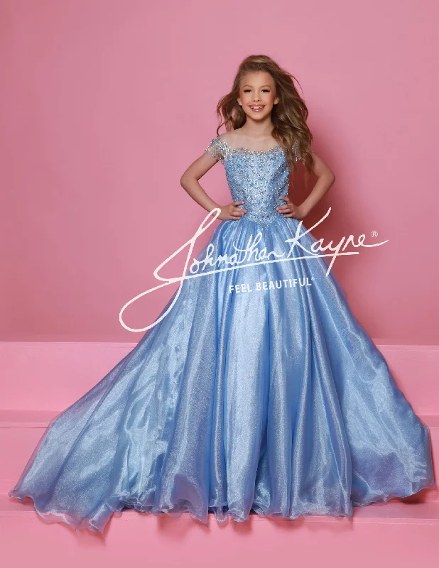 Quick Sale Sugar Kayne C357 Girls Pageant Dress Ballgown Off the Shoulder Fringe Shimmer Formal Gown