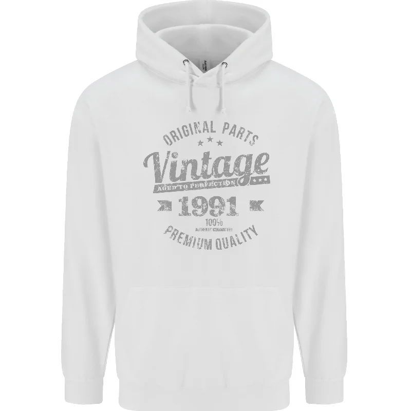 Final Sale Vintage Year 33rd Birthday 1991 Mens 80% Cotton Hoodie White