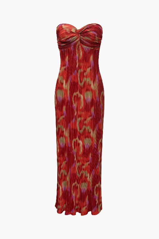 Super Savings Abstract Print Plisse Strapless Maxi Dress