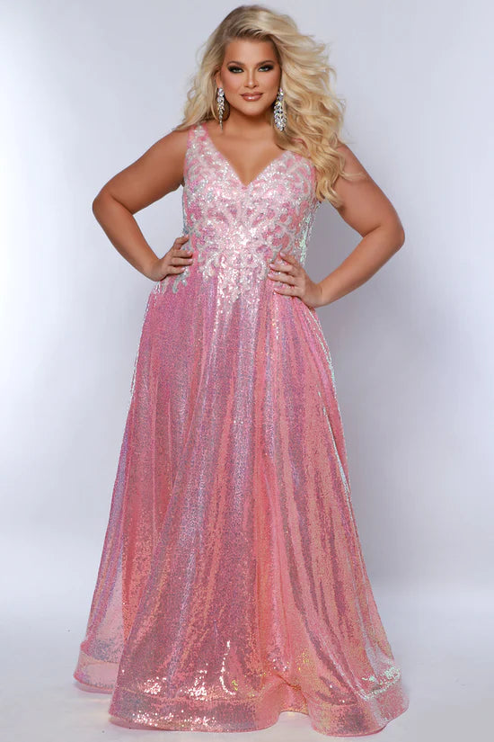 Customer Appreciation Sale Sydney's Closet TE2431 Size 22 Dreamsicle Sequin A Line Prom Dress Plus Size Formal Gown V Neck