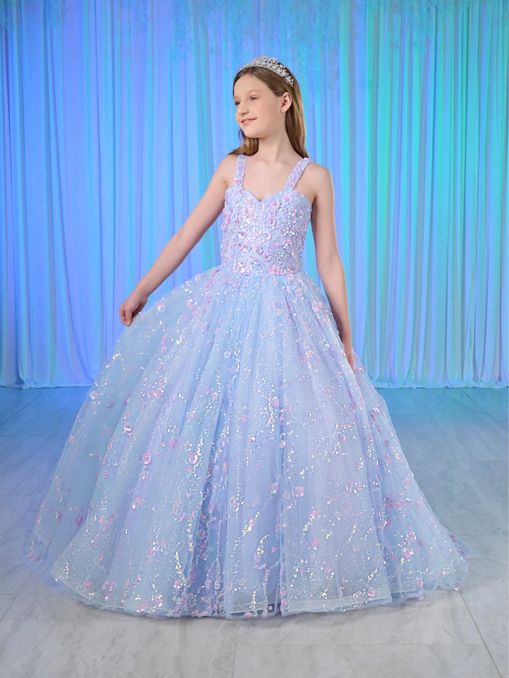 Time-Limited Offer Tiffany Princess 80026MQ Size 10 Sky Girls Sequin Pageant Dress Corset Ball Gown Scoop neck Train