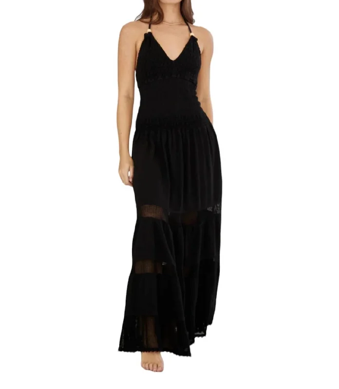 Price Cut Carly Long Crochet Halter Dress In Black