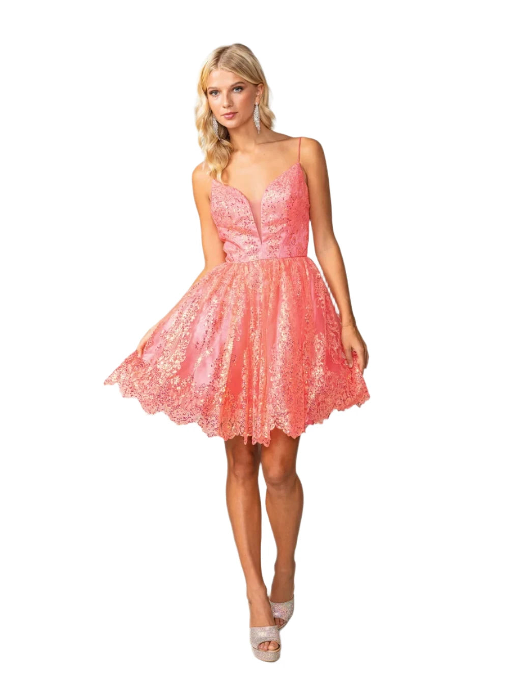 Savings Event DQ 3358 Size 4 Coral Glitter Homecoming Dress Corset A Line Cocktail Gown V Neck Formal Shimmer Savings Event DQ 3358 Size 4 Coral Glitter Homecoming Dress Corset A Line Cocktail Gown V Neck Formal Shimmer