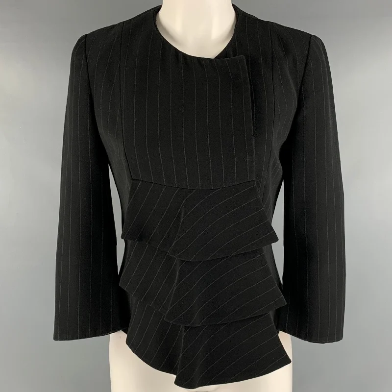 Massive Deals GIORGIO ARMANI Size 2 Black Pinstripe 3/4 Sleeves Jacket Blazer