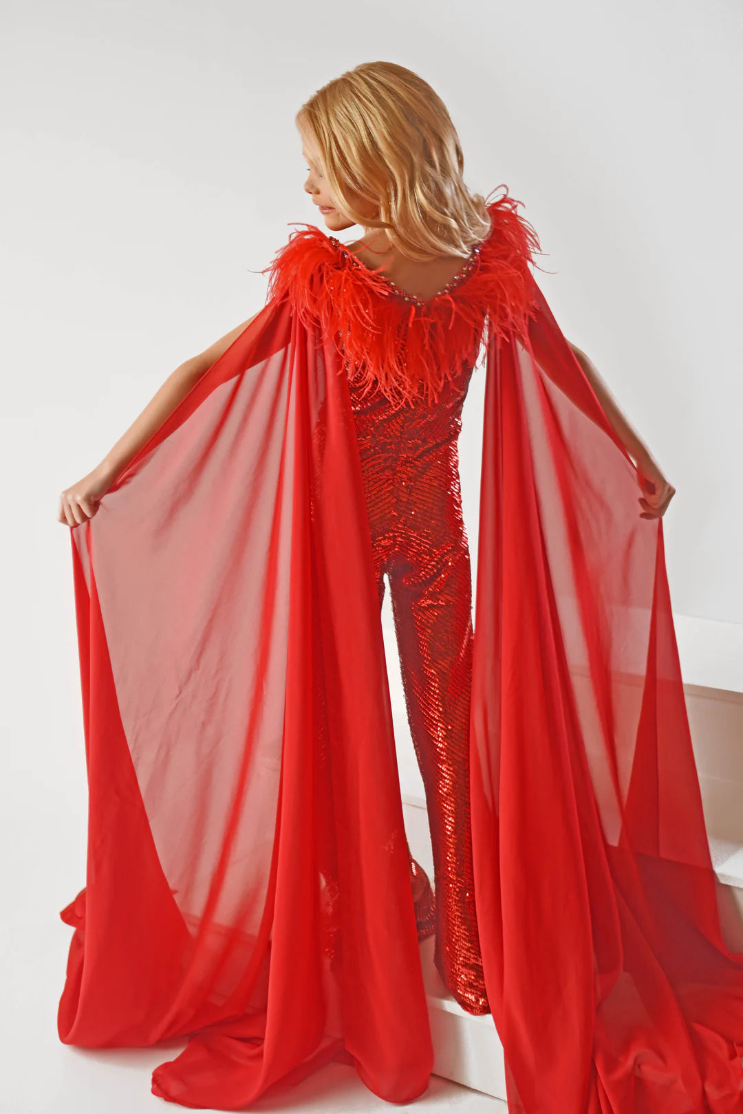 Price Rollback Ava Presley 38046 Long Sequin Jumpsuit Feather bodice detachable capes Girls Fun Fashion Price Rollback Ava Presley 38046 Long Sequin Jumpsuit Feather bodice detachable capes Girls Fun Fashion