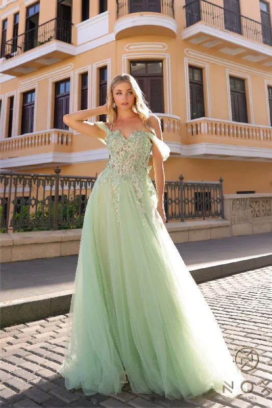 Price Break Nox Anabel J1324 A Line Prom Dress Sequin Lace Tulle off the shoulder Sheer Corset Formal Gown