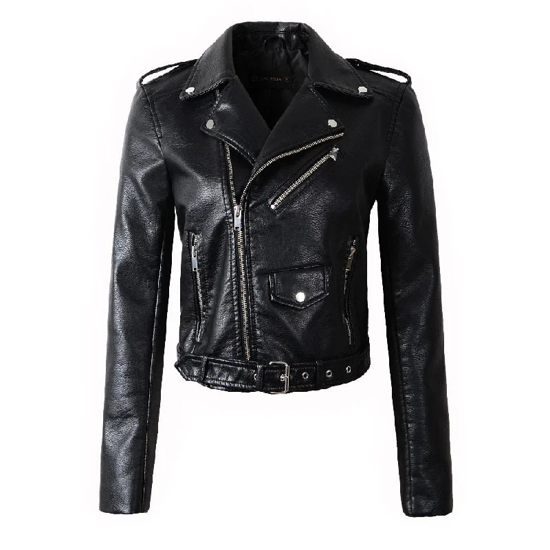 Special Offer New Alternative Fashion for Women / Faux Leather Jackets / Lady Motorcycle Bomber with Belt