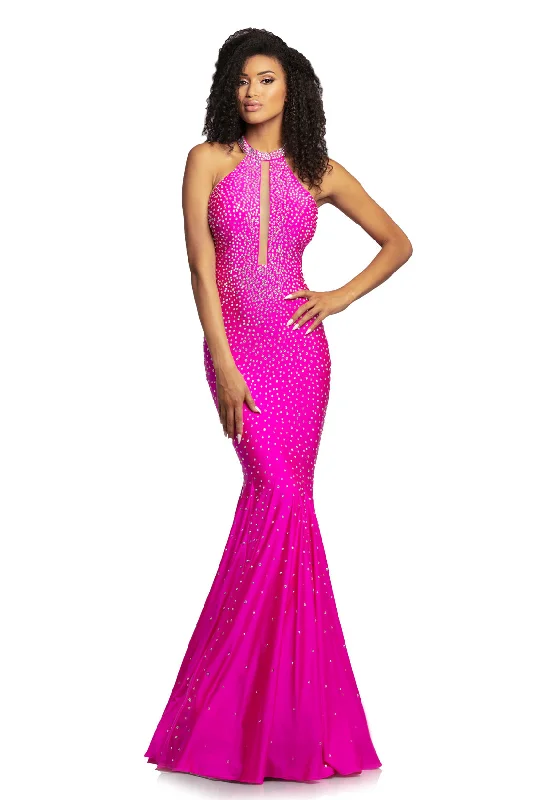 Customer Appreciation Sale Johnathan Kayne 2037 Size 00, 2 Fuchsia Long Crystal Studded Jersey Mermaid Prom Dress Pageant Gown