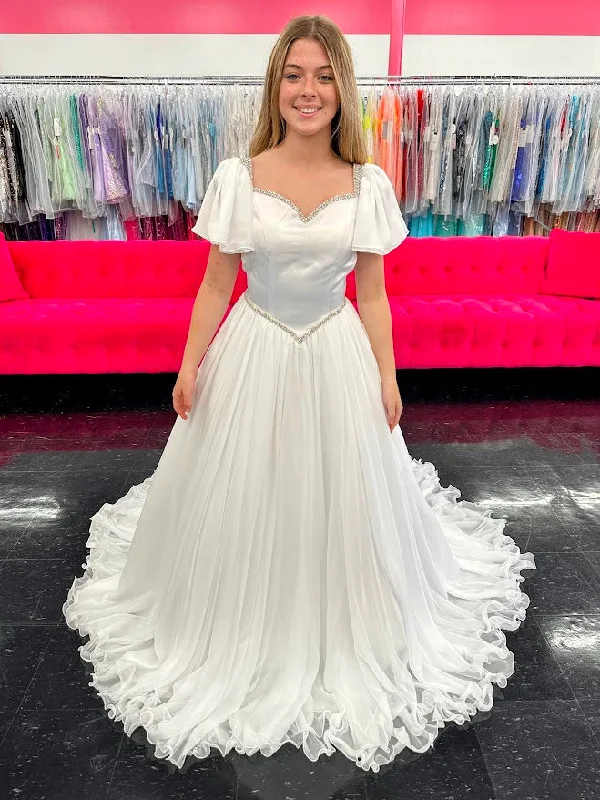 Big Savings Samantha Blake 1126 Size 16 White Girls Pageant Dress Ruffle Cap Sleeve A Line Gown Satin Bodice Formal