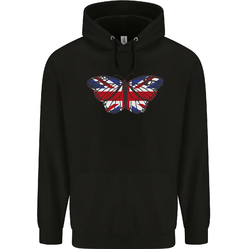 Flash Deals Union Jack Butterfly British Britain Flag Mens 80% Cotton Hoodie