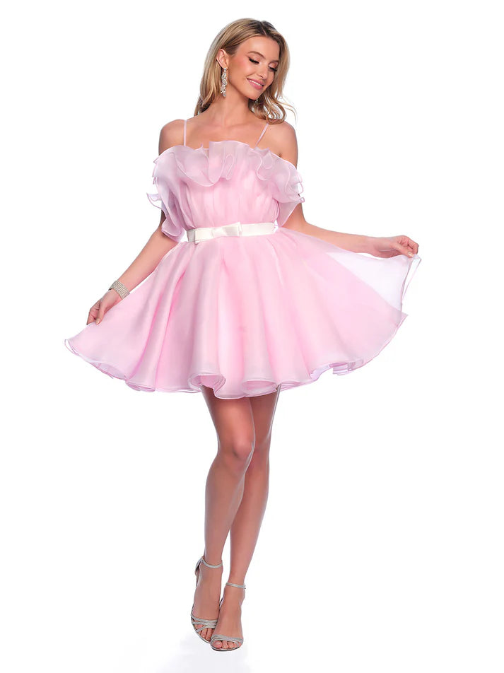 Closeout Dave & Johnny 11730 Size 12 Pink Ruffle Homecoming Dress Cocktail Flare Babydoll Ribbon Gown