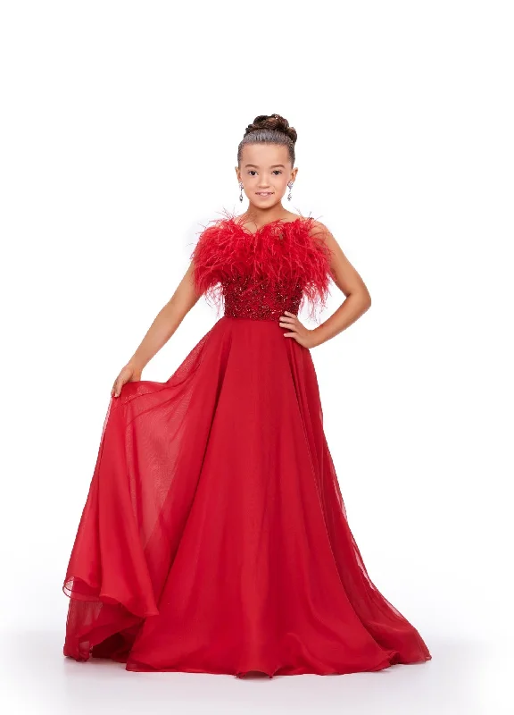 Referral Discount Ashley Lauren Kids 8236 Long Girls Pageant Dress A Line Chiffon Feather Beaded Ball Gown