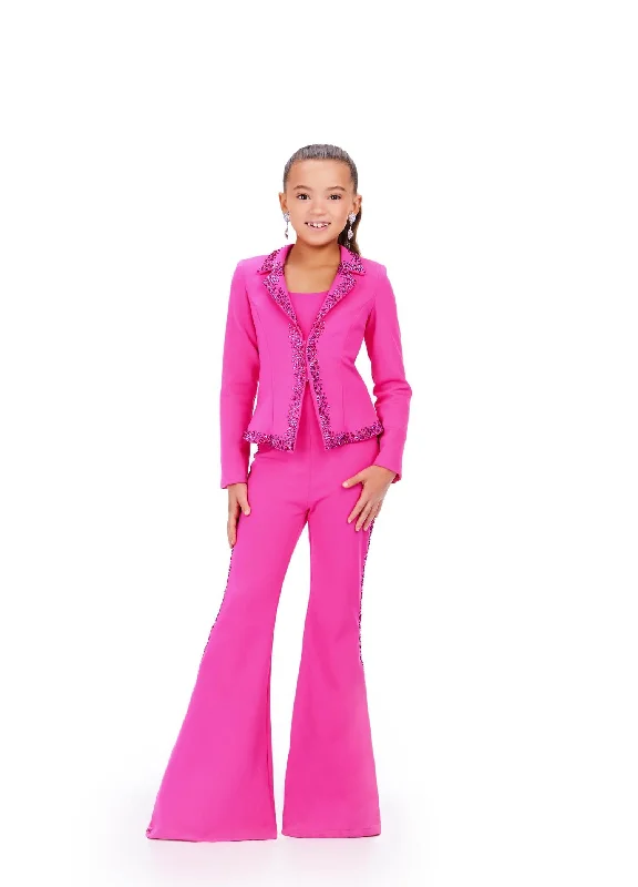 Discount Days Ashley Lauren Kids 8209 Size 8 Fuchsia Two Piece Jumpsuit Suit Bell Bottom Pageant Crystal Pant Jacket