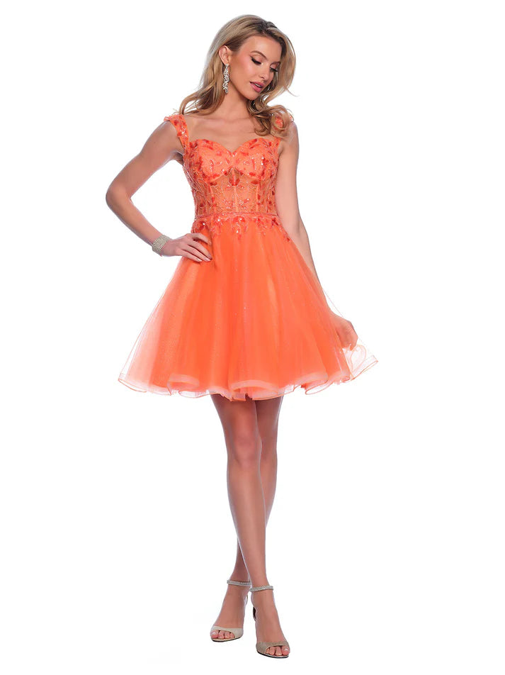 Take Advantage Dave & Johnny 12038 Size 4 Orange Beaded Shimmer Homecoming Dress off the shoulder A Line Gown