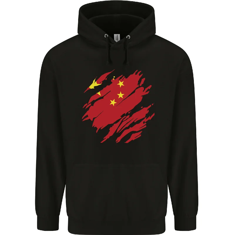 Closeout Torn China Flag Chinese Day Football Mens 80% Cotton Hoodie
