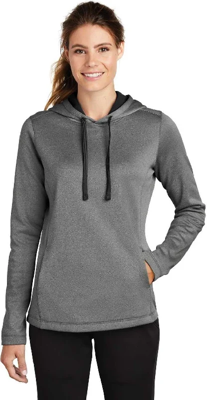 New Markdowns Sport-Tek LST264 Ladies PosiCharge Sport-Wick Heather Fleece Hooded Pullover - Black Heather