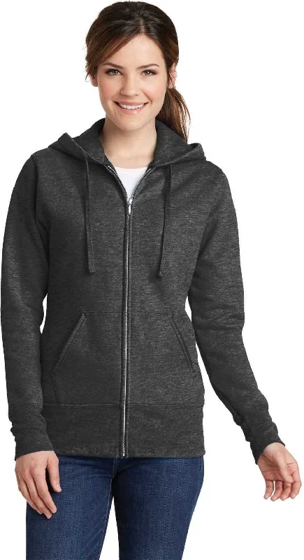Steals and Deals Port & Company LPC78ZH Ladies Core Fleece Full-Zip Hooded Sweatshirt - Dark Heather Gray